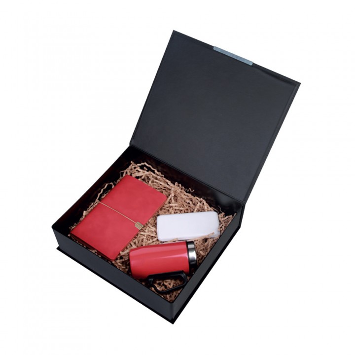 Kırmızı Defter Powerbank ve Mini Hoparlörlü Kutulu Kurumsal VIP Promosyon Hediye Seti